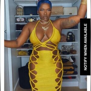 Swank Blue Knotty Girl Dress in Yellow